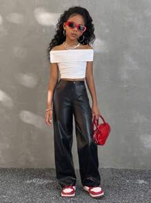 Coolane Quần ống đứng đơn sắc thường ngày có túi cho bé gái Tween Guirls - màu đen - Xem 2