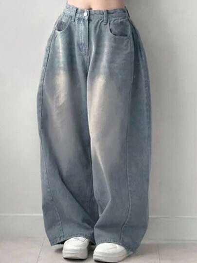 DAZY Women's Pocket Loose Wide Leg Casual Versatile Jeans