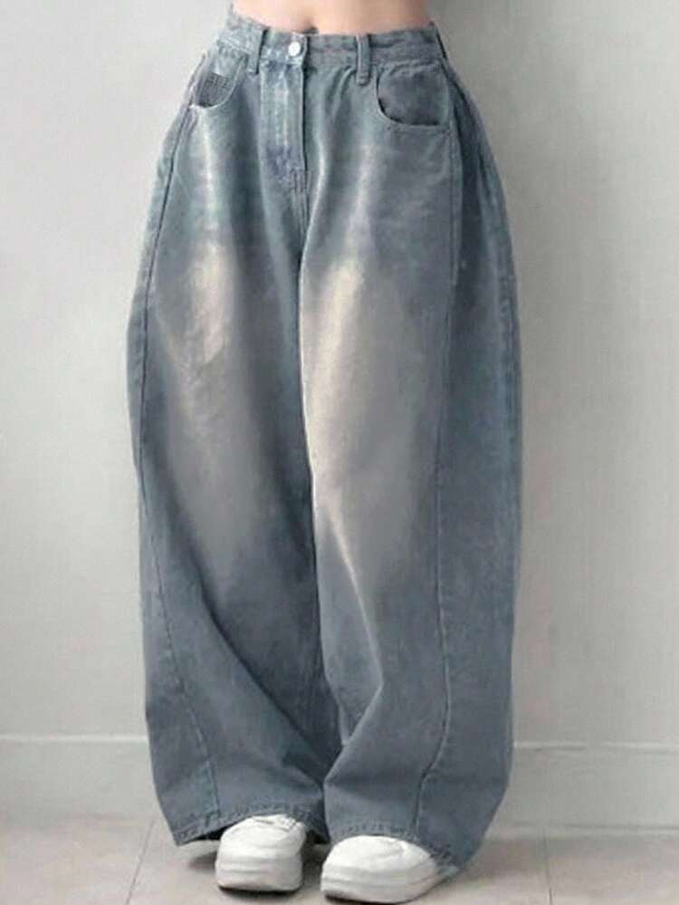 Women's Pocket Loose Wide Leg Casual Versatile Jeans