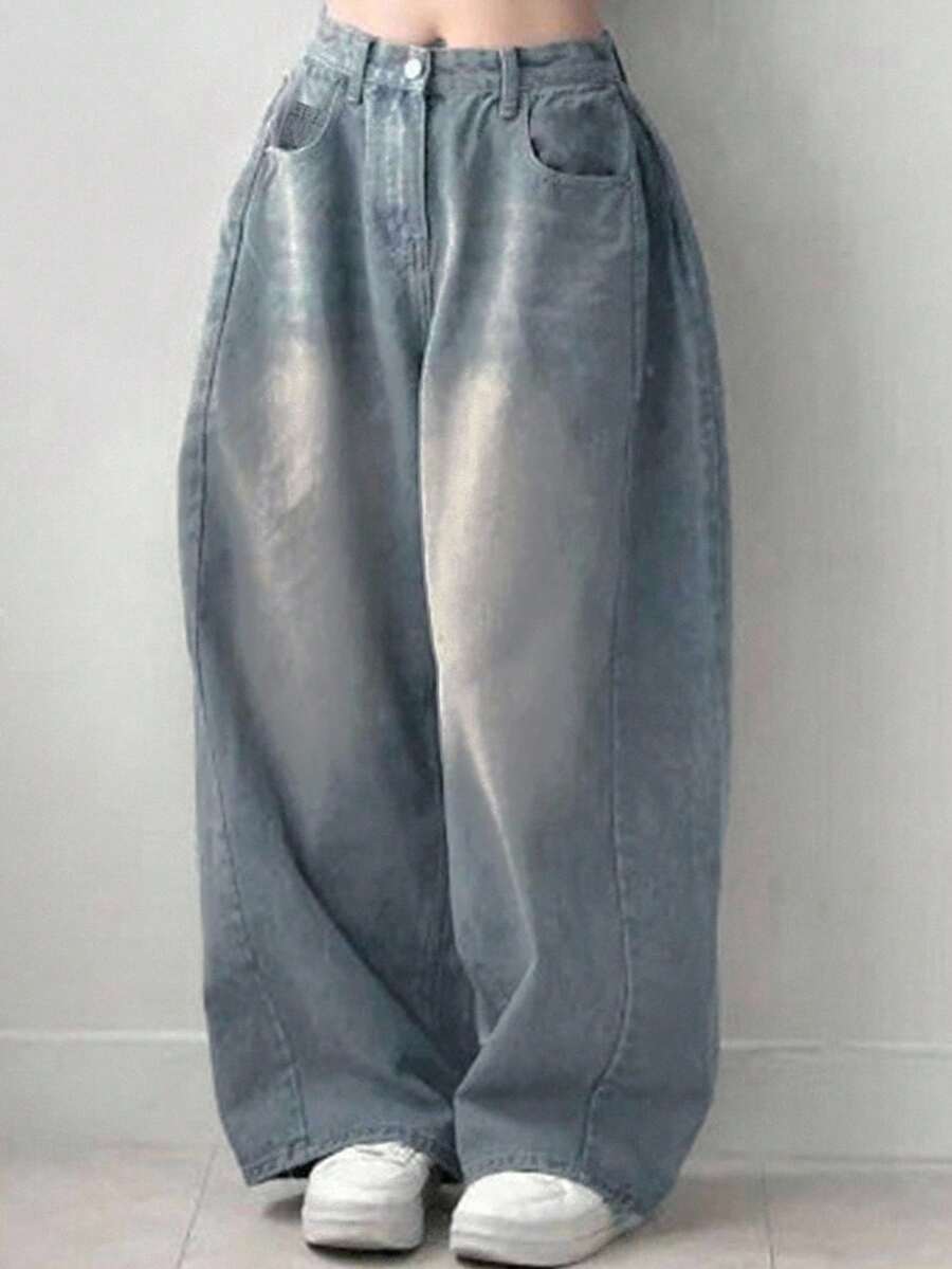 DAZY Jeans casuales y versátiles de pierna ancha y bolsillos para mujer - Lavado ligero - Ver 1