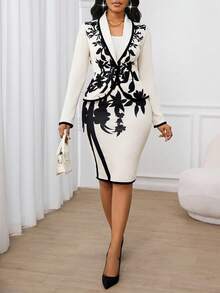 SHEIN Lady 女士西装套装 商务休闲女装 工作服 办公室装 外出装 机场装 女士旅行装 机场装 返校装 乡村演唱会装 约会夜装 秋冬女士 - 彩色 - 查看 1