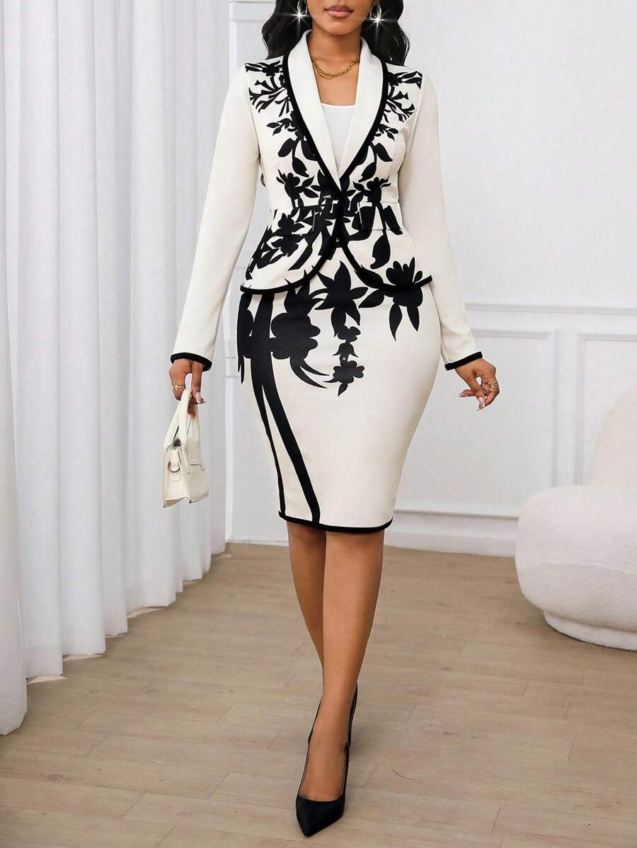 SHEIN Lady 女士西装套装 商务休闲女装 工作服 办公室装 外出装 机场装 女士旅行装 机场装 返校装 乡村演唱会装 约会夜装 秋冬女士 - 彩色 - 查看 1