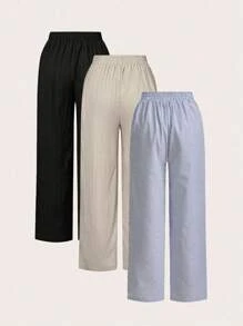 SHEIN Essnce 3 件套女士休闲腰带口袋直筒裤套装，适合夏季 - 彩色 - 查看 2