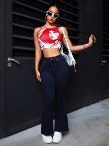 SHEIN PETITE 女士纯色纽扣前口袋洗水牛仔裤，休闲日常穿着