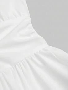 Velvienne Bộ 2 áo cánh và chân váy màu trơn thời trang cỡ lớn dành cho nữ, phong cách thanh lịch cho mùa xuân và mùa thu - Nhiều màu - Xem 4