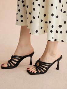 Rosivie New Fashion Summer Woven Strap Thin Heel Women Sandals - Black - View 4
