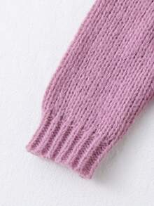 SHEIN 少女卡通刺绣复古别致开衫&宽松直筒裤套装 - 淡紫色 - 查看 6