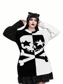 Whyspr Goth Punk Gothic Halloween Skull Plus Size Sweaters Goth Clothes Emo Clothes For Women Women Sweater Skull Sweater Halloween Sweater Halloween Winter Fall Autumn