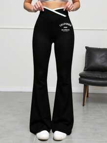 SHEIN Teen Girls' High Waist Flared Yoga Pants, Stretchy & Comfortable Workout Leggings, Versatile Flared Leggings Fall Winter