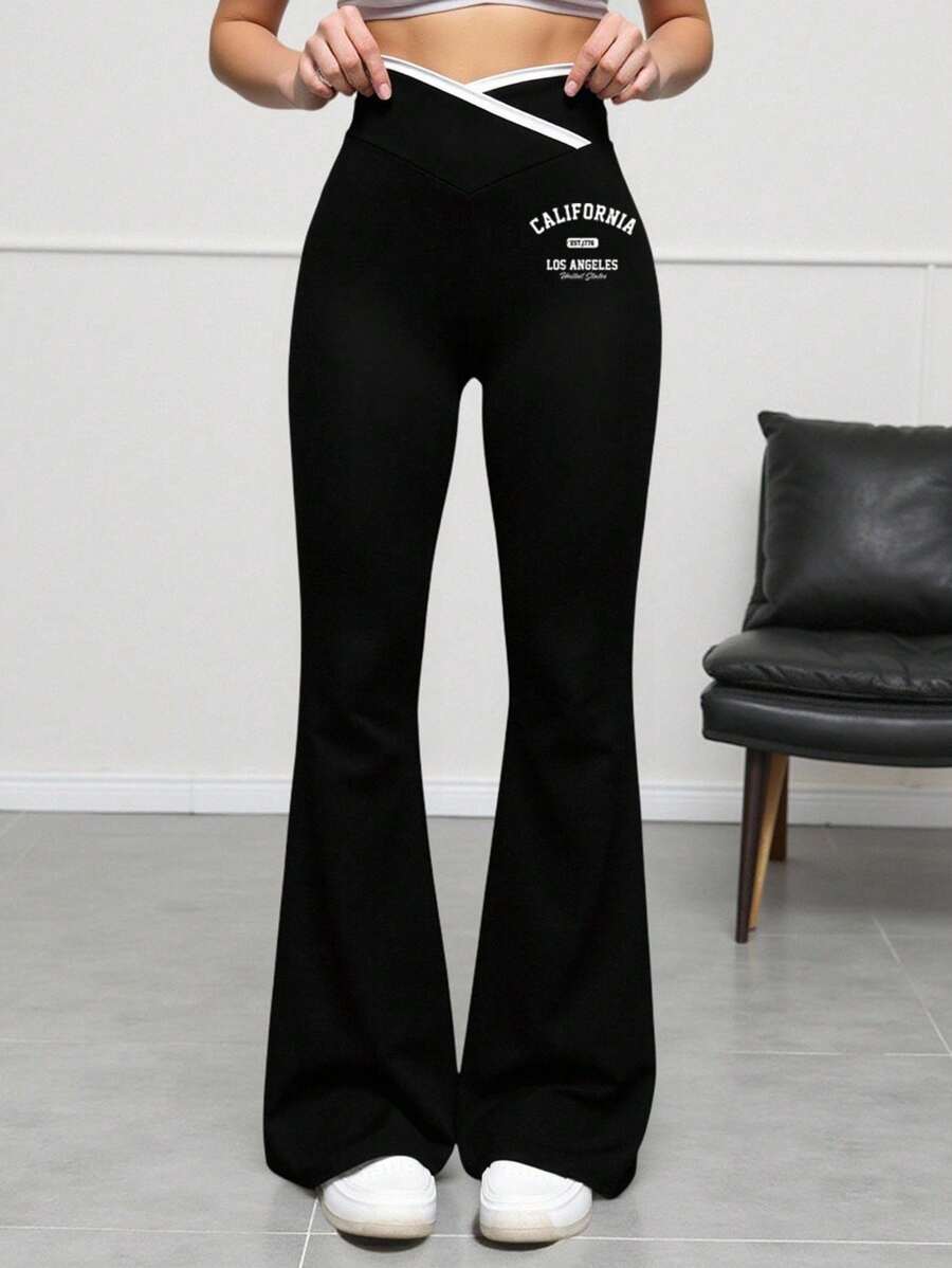 SHEIN Teen Girls' High Waist Flared Yoga Pants, Stretchy & Comfortable Workout Leggings, Versatile Flared Leggings Fall Winter