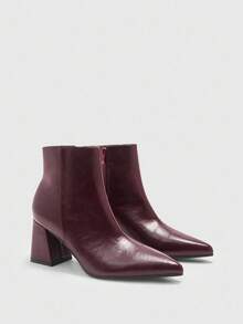 CUCCOO BIZCHIC Botas de tacón alto de color borgoña de moda para mujer - Burdeos - Ver 6