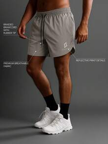 SUMWON Quần short tập luyện thể thao thiết yếu cho nam, gấu cong, thấm hút mồ hôi, chạy bộ, tập luyện hiệu suất, tập gym, thể thao, quần short thể thao năng động - Xám - Xem 1