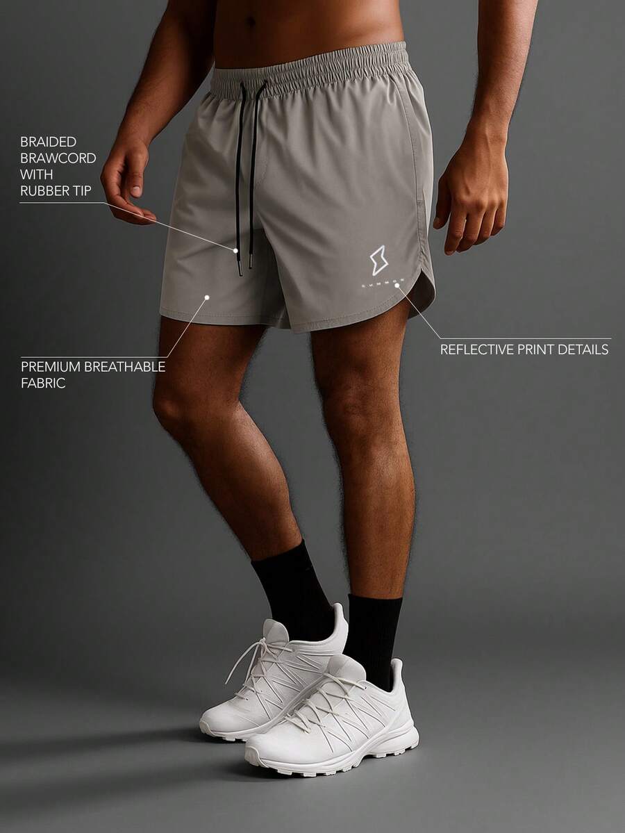 SUMWON Quần short tập luyện thể thao thiết yếu cho nam, gấu cong, thấm hút mồ hôi, chạy bộ, tập luyện hiệu suất, tập gym, thể thao, quần short thể thao năng động - Xám - Xem 1