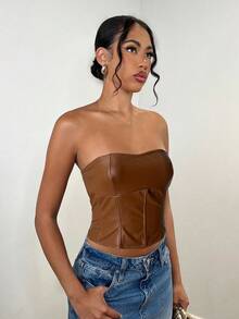 SHEIN BAE 女士时尚交叉露背吊带背心，夏季 - 鏽棕色 - 查看 3