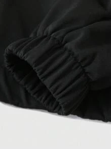 Manfinity EMRG 男士黑色美式休闲套头衫和运动裤套装，适合日常、休闲、通勤、街头服饰黑色两件套男士男士两件套服装男士套装黑色套装男士男士运动服套装，秋季服装 - 黑色 - 查看 6