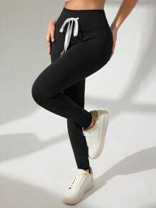 Modelyn Women's Solid Color Drawstring Skinny Pocket Leggings Fall Cloth For Women