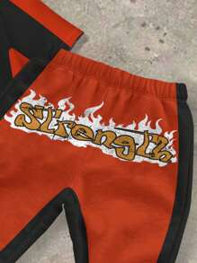 SHEIN Dwuczęściowy zestaw dla chłopców: koszulka z nadrukiem i spodnie dzwony, odpowiedni na lato - Wielokolorowe - Zobacz 3