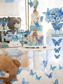 Rainbow 3D Butterfly Decor Set Of 60pcs - Glitter Gold Paper Butterflies For Party Wedding Birthday DIY Decorations - Multicolor - View 6