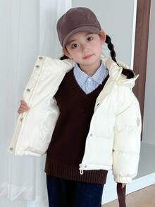 Dazy Kids Young Girl Casual Solid Color Hooded Jacket, Winter - Beige - View 4