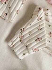 SHEIN 6pcs/Set Baby Girls Round Neck Long Sleeve Ribbed Ditsy Floral T-Shirt With Elastic Waist Pants, Comfortable, Fashionable, Versatile, Korean Style Casual Outfit, Suitable For Layering Or Outerwear, New Autumn Collection Fall Winter