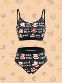 Paul Frank X SHEIN Bộ đồ lót áo ngực và quần lót họa tiết hoạt hình và chữ cái dành cho nữ - màu đen - Xem 5