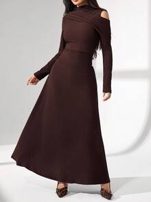Modelyn Women's Elegant Tight-Fitting Knit Dress, High-End French Style Fall Cloth For Women - Coffee - View 5