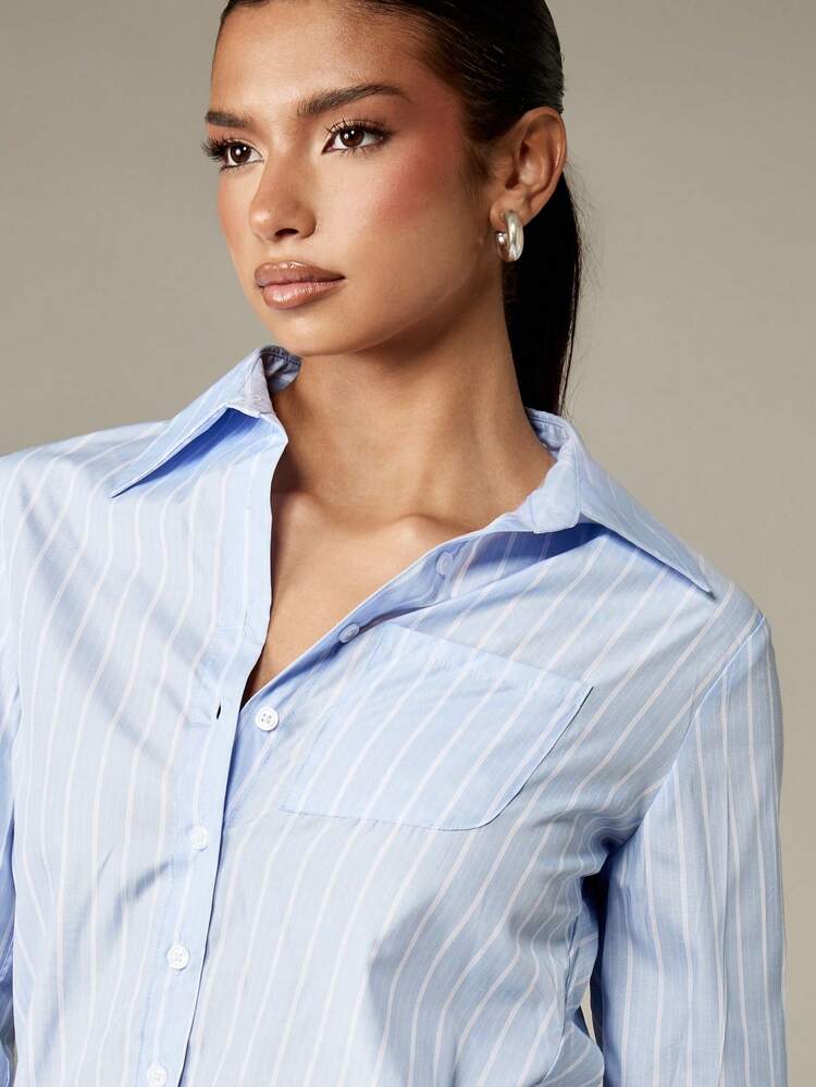 MISSGUIDED Pinstripe Button Down Collared Shirt