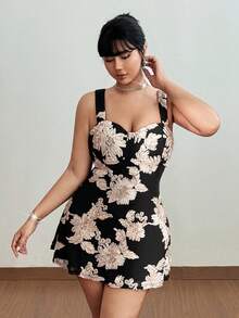 Viva Relle Vestido camisero de verano con estampado floral para tallas grandes - Negro - Ver 7