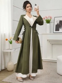 Al Najma 经典军绿色撞色领口系带多层风衣 - 軍綠色 - 查看 1