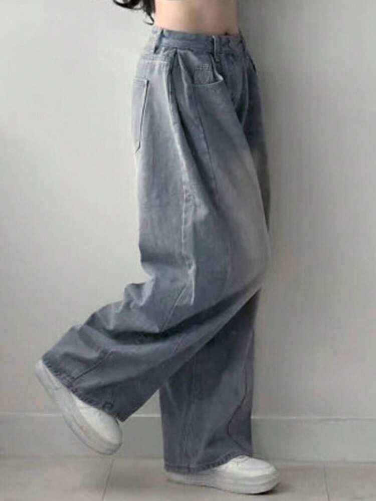 Women's Pocket Loose Wide Leg Casual Versatile Jeans
