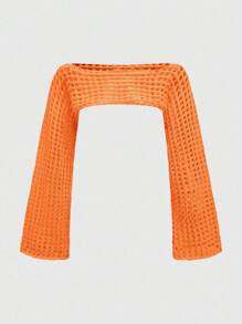 ROMWE Grunge Punk Áo len đan móc khoét lỗ cỡ lớn cỡ lớn - trái cam - Xem 5