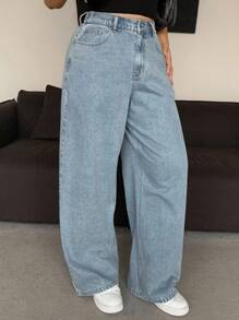 Dazy Plus Plus Size Women Light Wash Flared Leg Long Jeans, Autumn - Light Wash - View 1