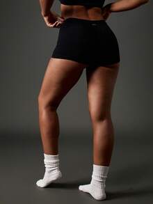 Missguided x Playboy Quần lót nam cotton cạp cao thoải mái, che phủ toàn bộ, có logo, quần lót nữ cổ điển, tất trắng (SKU) - màu đen - Xem 2