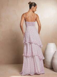 Women's Ditsy Floral Printed Triple Tier Maxi Dress Summer Birthday Wedding In PInk - Pink - View 5