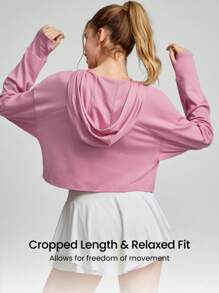 GLOWMODE Modal Ultra-Thin Drawstring Long Sleeve Cropped Hoodie Daily Casual - Pink - View 2