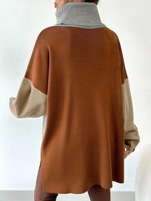 SHEIN Cottnline Women's Loose Fit Color Block Sweater - Apricot - View 2