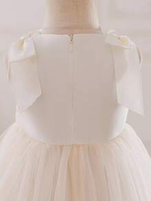 Glamorique Kids Vestido de Princesa Elegante e Fofo para Meninas Bebê, com Laço, Sem Mangas, Tule, Saia Volumosa de Cetim - Damasco - Visão 3