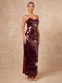 Lumalex Vestido ajustado con lentejuelas y espalda descubierta con tirantes finos para mujer