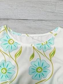 EMERY ROSE Áo kiểu nữ màu hồng in hoa, chất liệu sợi tre, cổ tròn, tay bồng, dáng ngắn, thích hợp cho mùa xuân/hè. - màu xanh lá - Xem 5