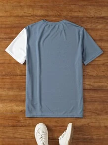 Manfinity NXTstreet Men Letter Graphic Two Tone Tee, Summer - Dusty Blue - View 2