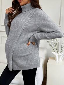 SHEIN Maternity Casual Solid Color Turtleneck Wrap Nursing Sweater, Autumn/Winter  Women's Sweater  Warm And Flannel - Grey - View 6