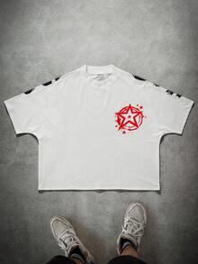 PAVTROS Plus Size Men's Character & Letter Print Short Sleeve T-Shirt Men Crop Graphic Tees Men Cropped Graphic Shirts Graphic Tees Streetwear Men Oversized Crop Printed Hip Hop Graphic Tees