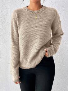 EMERY ROSE 休闲百搭纯色圆领毛衣 - 駝色 - 查看 5