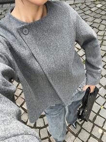 Siren Gaze 女士短款灰色大衣，秋冬季 - 深灰色 - 查看 3