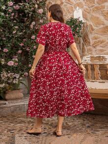 SHEIN PETITE CURVE 大码花卉印花休闲连衣裙，适合度假、日常穿着和派对 - 彩色 - 查看 2