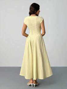 SHEIN Tall 女士优雅纯色束腰长裙，夏季 - 黃色 - 查看 2