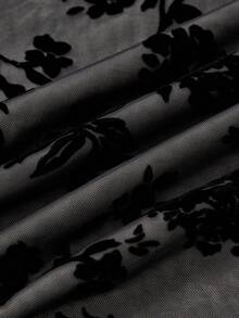 SHEIN MOD 女士夏季印花植绒吊带连衣裙 - 黑色 - 查看 4