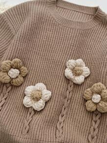 Loomiva Cárdigan de cuello redondo de manga larga con estampado de oso de dibujos animados para niñas, versátil y cómodo, adecuado para otoño/invierno - Caqui - Ver 7