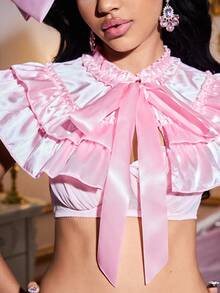 Pañuelo de cuello de satén con diseño de pastel de capas rosa, accesorio de lencería kawaii y lindo para mujeres en fiestas y festivales de música estilo Lolita - Rosa - Ver 1