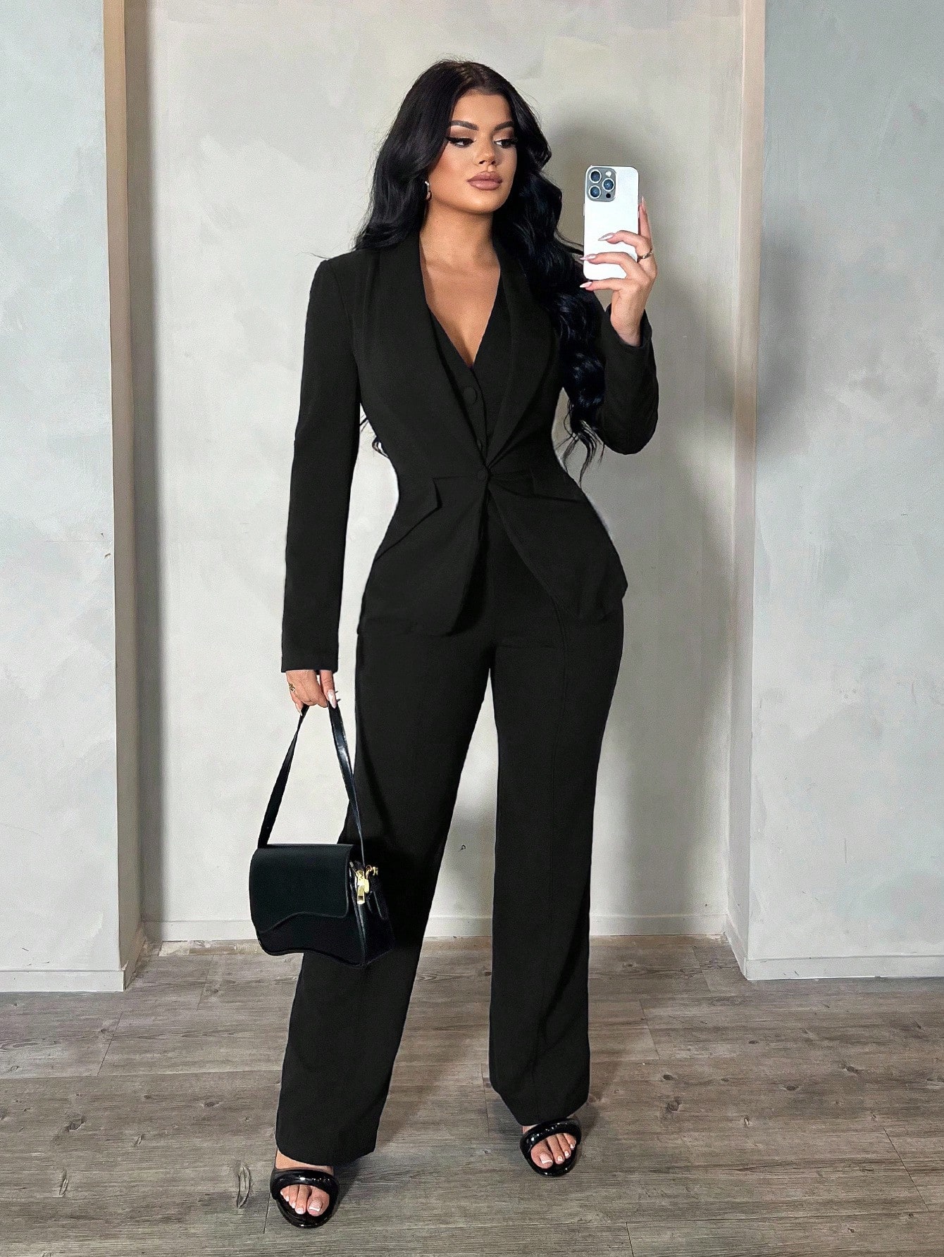 SHEIN SXY 3 قطع: بدلة رسمية بسترة وبنطلون باللون ا...